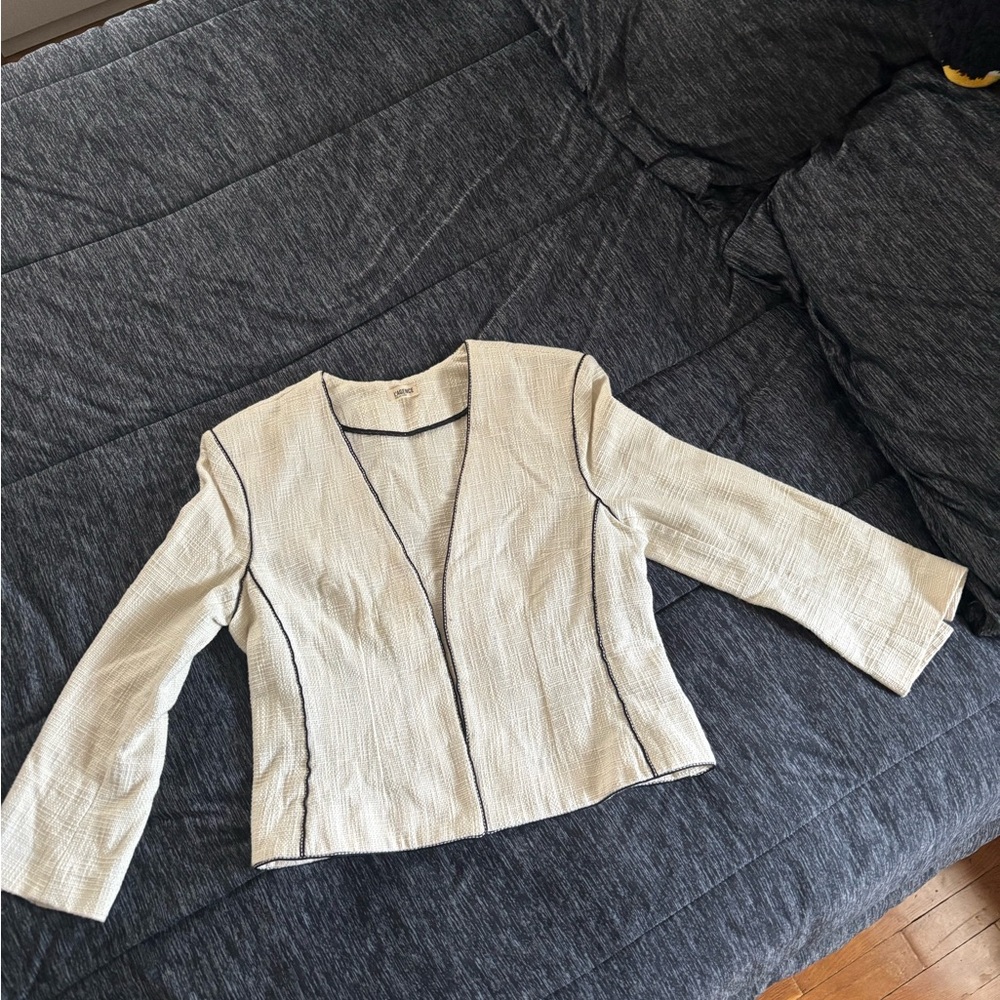 L’Agence Ivory and Black Trim Cropped Blazer